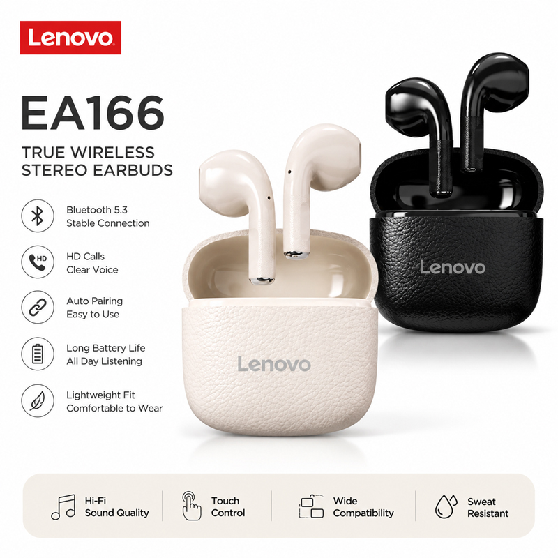 Anc Wireless Over Ear Headphones - Auriculares inalámbricos Bluetooth Lenovo EA166, micrófono
