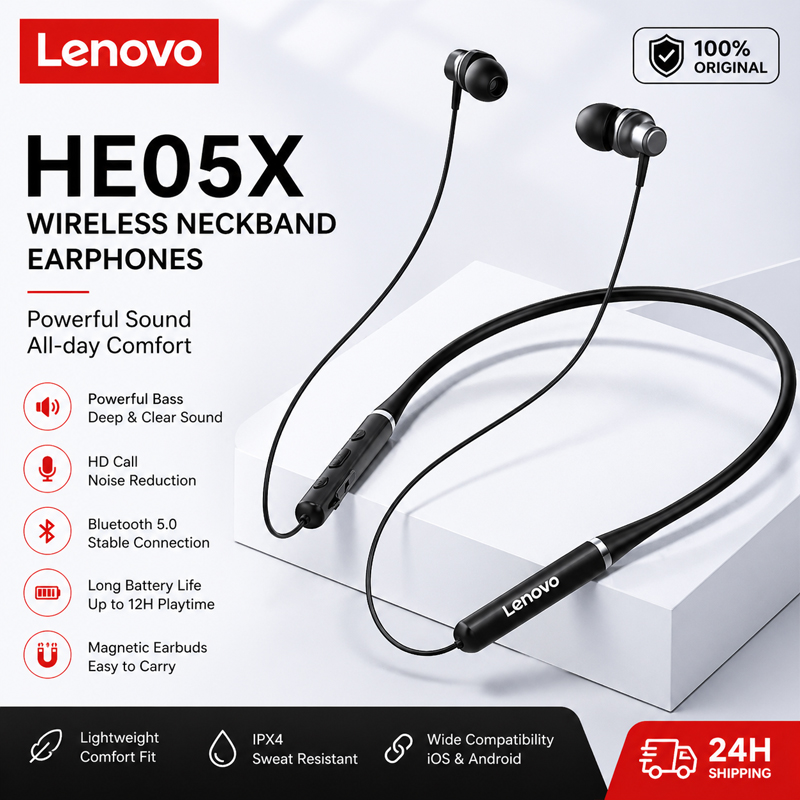 100% originales Lenovo HE05X,  - Magnetic Neckband Sports Earphones reseña y precio